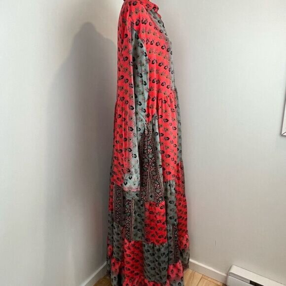 Raga Women's 2X Plus Red Orange Navy Blue Boho Maxi Dress Gown Long Sleeve Boho - Picture 4 of 15